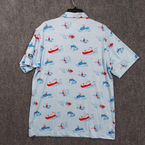 Waggle Polo Shirt Mens Large Light Blue Lake Life Golf Performance Stretch - Picture 2 of 8